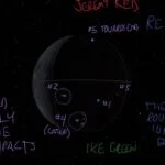 Annotated image from Artemis II showing impact flashes observed on the dark side of the Moon.