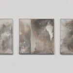 Three unique, handcrafted mirrors from Boldizar Senteski's 'Erosion Collection' displayed at StudioTwentySeven, showcasing oxidized surfaces and polished stainless steel frames.