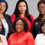 Six femmes entrepreneures camerounaises, dont Kate Fotso, Rebecca Enonchong, Alvine Tiwoda, Carole Epée, Elysée Bogning Deumany et Nathalie Lum, souriantes et déterminées, illustrant leur rôle clé dans l'économie du Cameroun.
