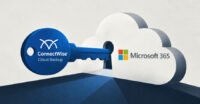 Illustration of a lock and cloud, symbolizing cloud security breach, with ConnectWise and Microsoft 365 logos.