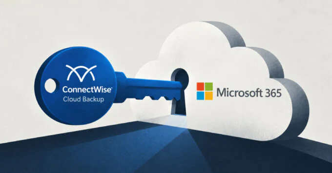 Illustration of a lock and cloud, symbolizing cloud security breach, with ConnectWise and Microsoft 365 logos.