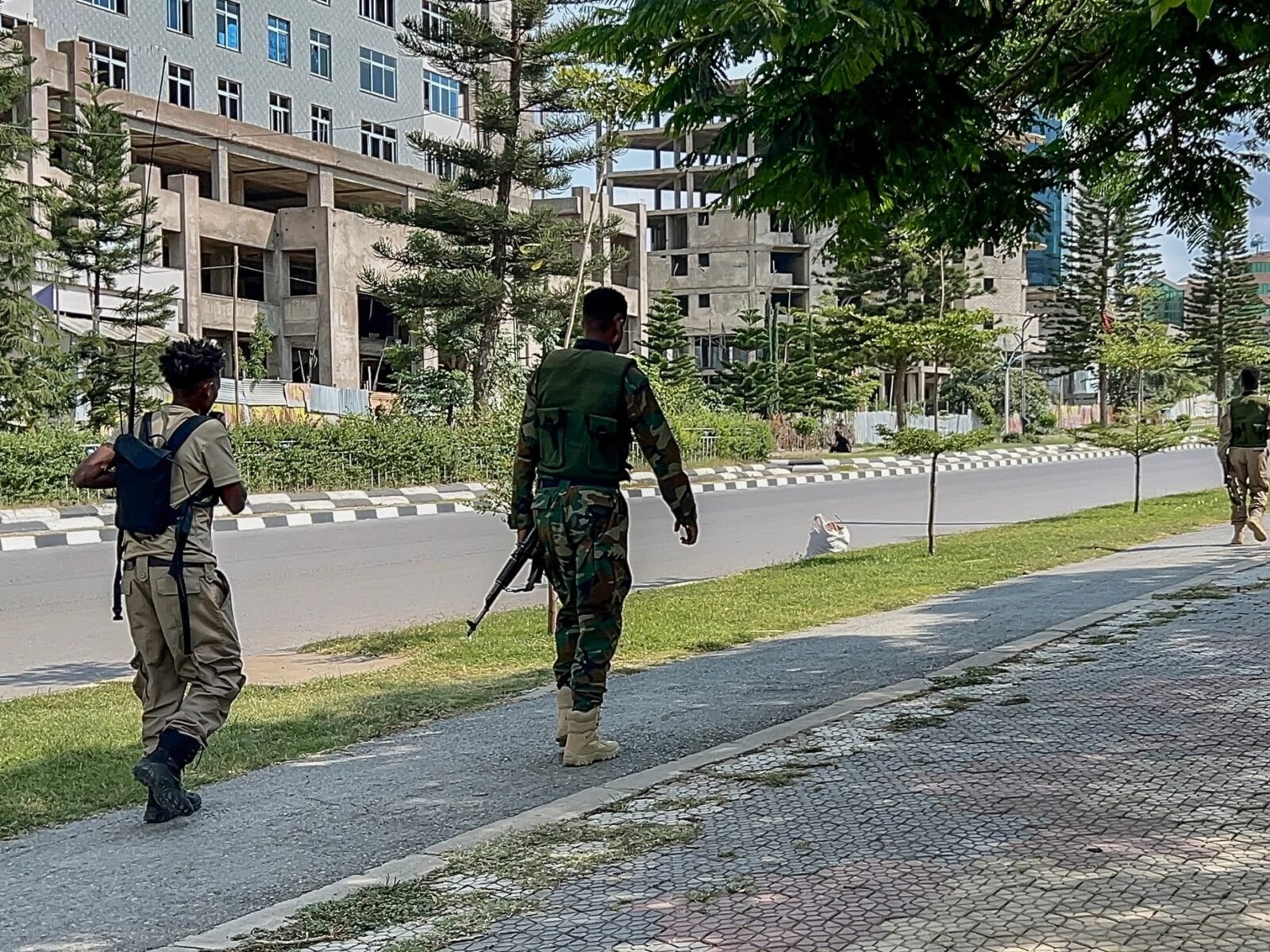 أعضاء من جبهة تحرير شعب تيغراي يسيرون على طريق رئيسي في مقلي