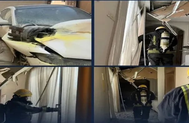 صورة لشظايا صاروخ باليستي أو آثار انفجار في منطقة سكنية بالرياض