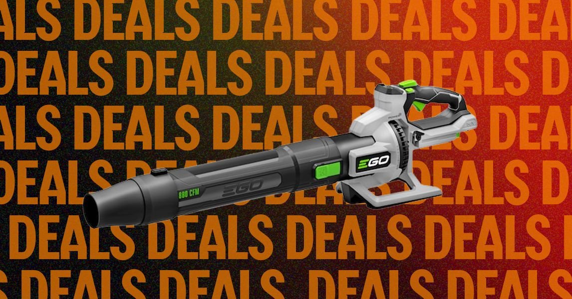 Ego Power+ 880 CFM leaf blower with a toilet paper roll attached, ready to be launched as a cannon