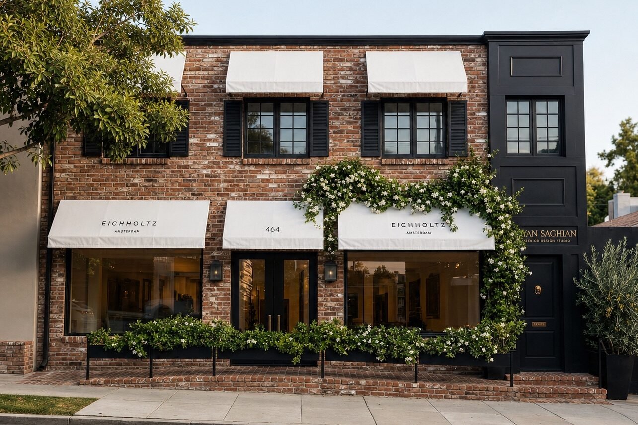 Interior view of an Eichholtz California showroom, showcasing luxury furniture and accessories with a modern, curated aesthetic.