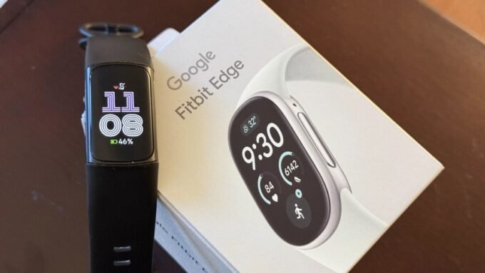 A side-by-side comparison of the Fitbit Edge and Fitbit Charge 6 fitness trackers, highlighting their design differences and key features.