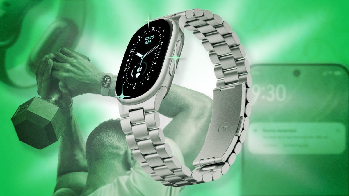 Close-up of a Fitbit Edge fitness tracker displaying time and workout data on a wrist