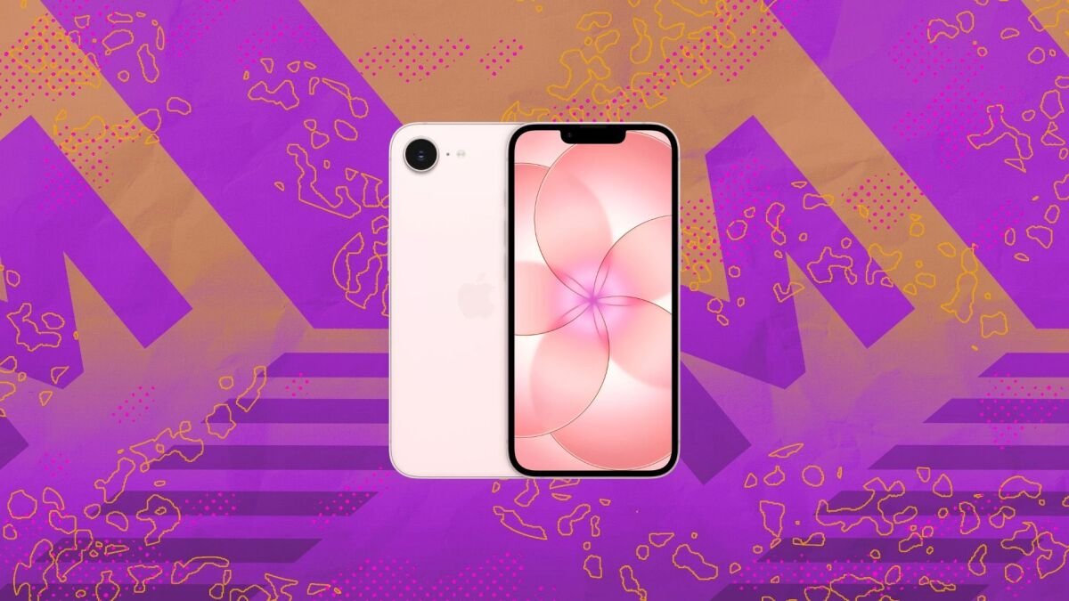 Apple iPhone 17e smartphone displayed with T-Mobile branding, illustrating a free device offer.