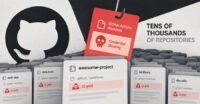 Illustration of a lock icon over a GitHub logo, symbolizing a cybersecurity threat to GitHub repositories and open-source projects.