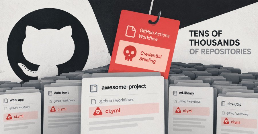 Illustration of a lock icon over a GitHub logo, symbolizing a cybersecurity threat to GitHub repositories and open-source projects.