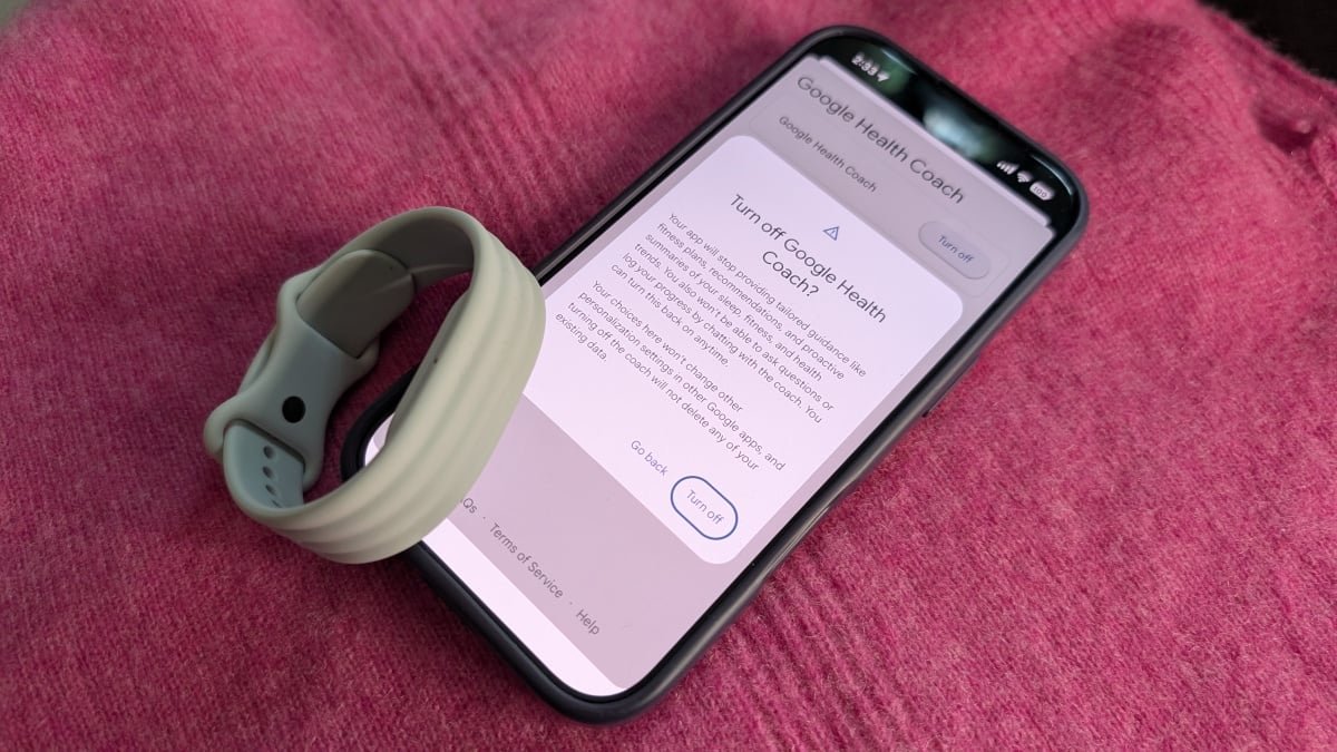 Screenshots showing the Google Health app settings menu, with options to turn off Coach Insights or disable the Google Health Coach entirely.