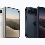 Close-up of an Apple iPhone Duo with a noticeable crack on its foldable screen