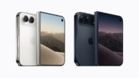 Close-up of an Apple iPhone Duo with a noticeable crack on its foldable screen