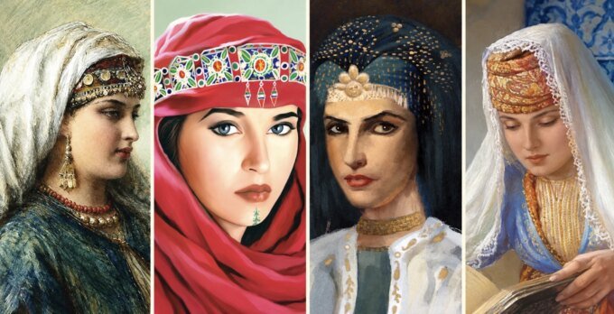 Illustration représentant quatre figures féminines historiques du Maroc, symbolisant leur pouvoir et leur influence politique à travers les siècles.