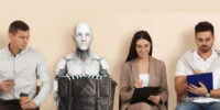 Illustration d'une collaboration harmonieuse entre l'humain et l'intelligence artificielle, symbolisant l'amplification des capacités.
