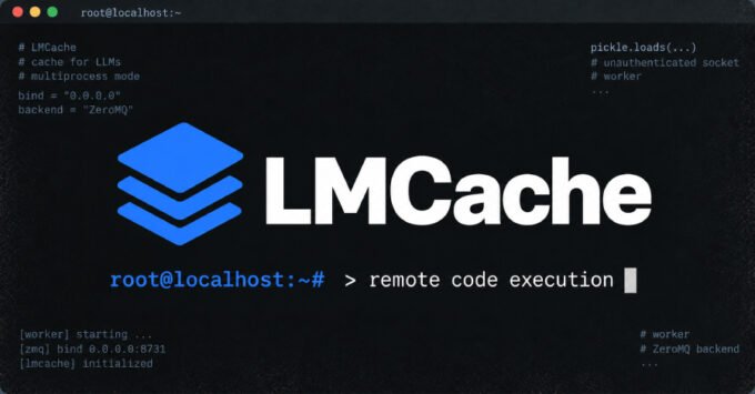 Illustration of a padlock over a server rack, symbolizing a critical cybersecurity vulnerability in LMCache affecting LLM servers.
