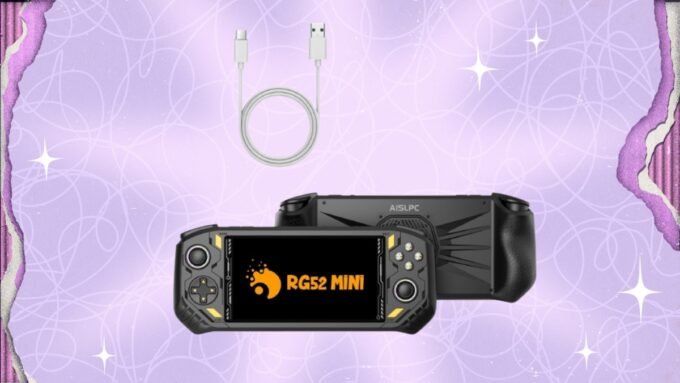 RG52MINI Retro Handheld Game Console displaying classic game on its 5.5-inch IPS screen