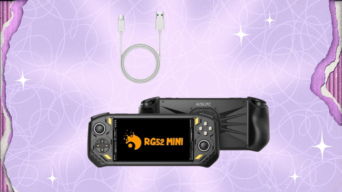 RG52MINI Retro Handheld Game Console displaying classic game on its 5.5-inch IPS screen