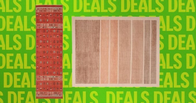 A collection of colorful hand-knotted and handwoven rugs from Revival Rugs, showcasing various patterns and textures, on sale.