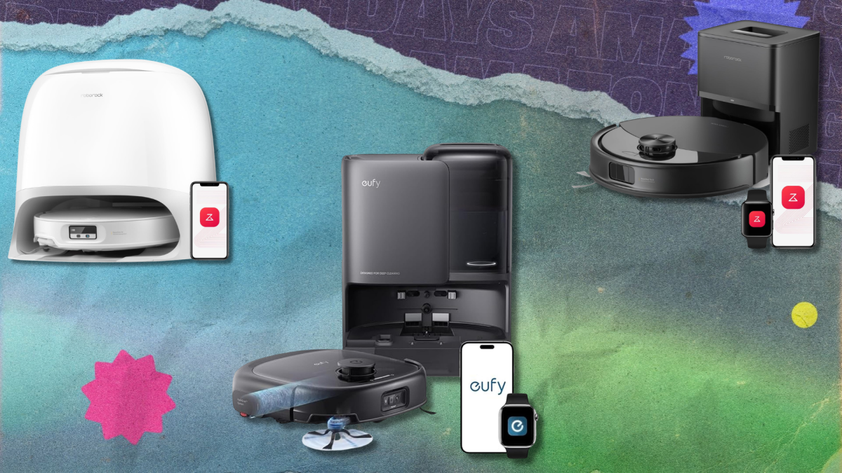 A composite image showing various robot vacuum cleaners on sale during Amazon Prime Day.