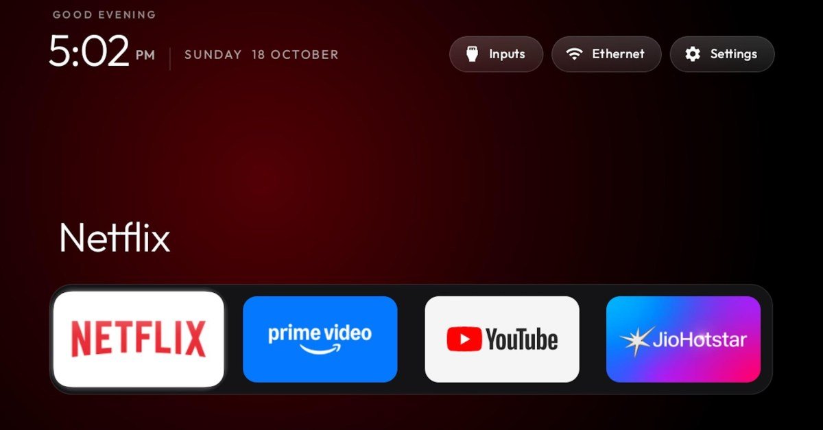 A clean, ad-free TV homescreen, possibly customized with a unique theme, representing the goal of 'vibe coding'.
